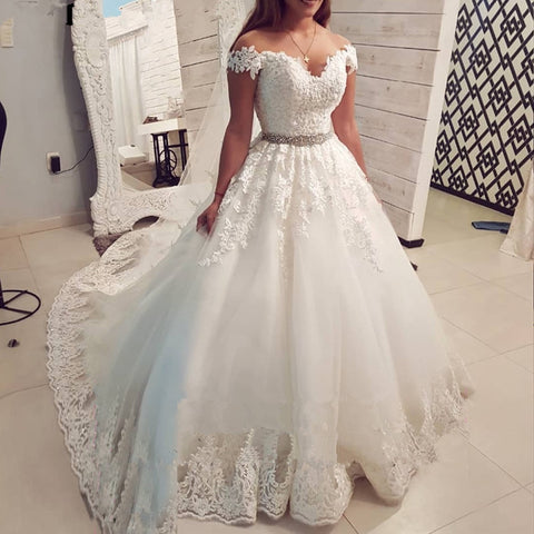 Saudi Arabia Off The Shoulder Vintage Lace Wedding Dress 2020 Ball Gown Sweetheart Bridal Gowns Vestido De Noiva novias vestidos