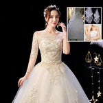 Cheap Court Train Wedding Dress Elegant Boat Neck Train Princess Bride Gowns Champagne Lace Plus Size Rojo Vestidos De Novia